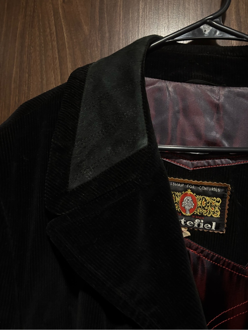 VTG 70s CORTEFIEL Mens 44 Black Corduroy Long Sleeve Coat Jacket - Picture 8 of 10